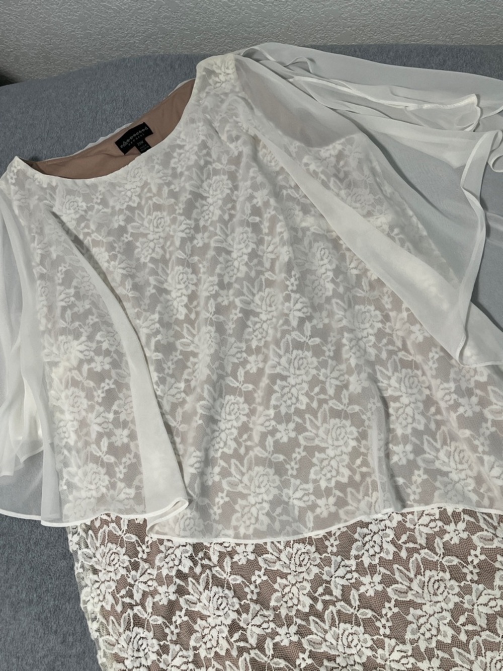 Ivory Lace Overlay Dress with Sheer Cape 20W Mother Bride Cocktail - Picture 3 of 12